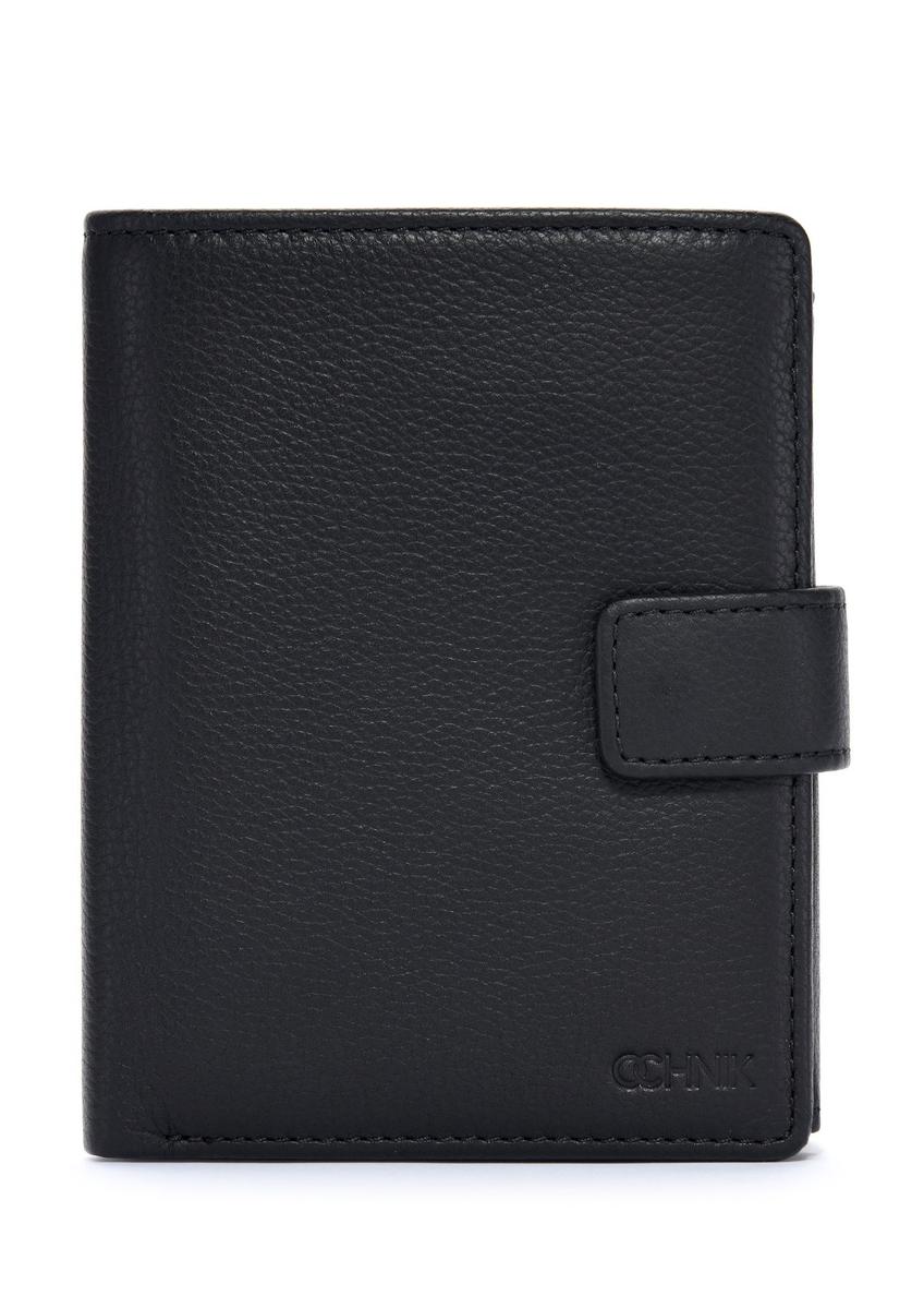 Men's leather wallet in black color PORMS-0630A-99(Z25), front product view on white background.