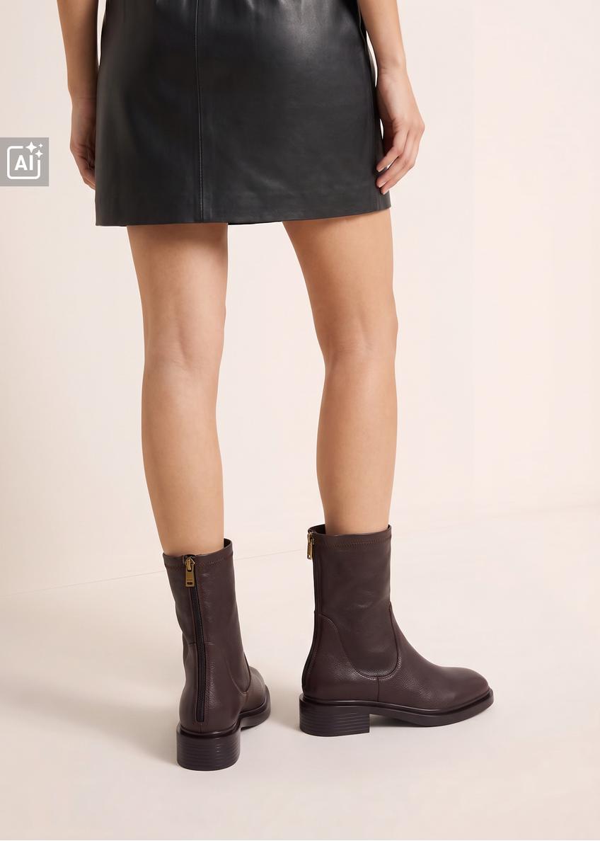 Dark brown leather women's ankle boots BUTYD-1296-1I(Z26)