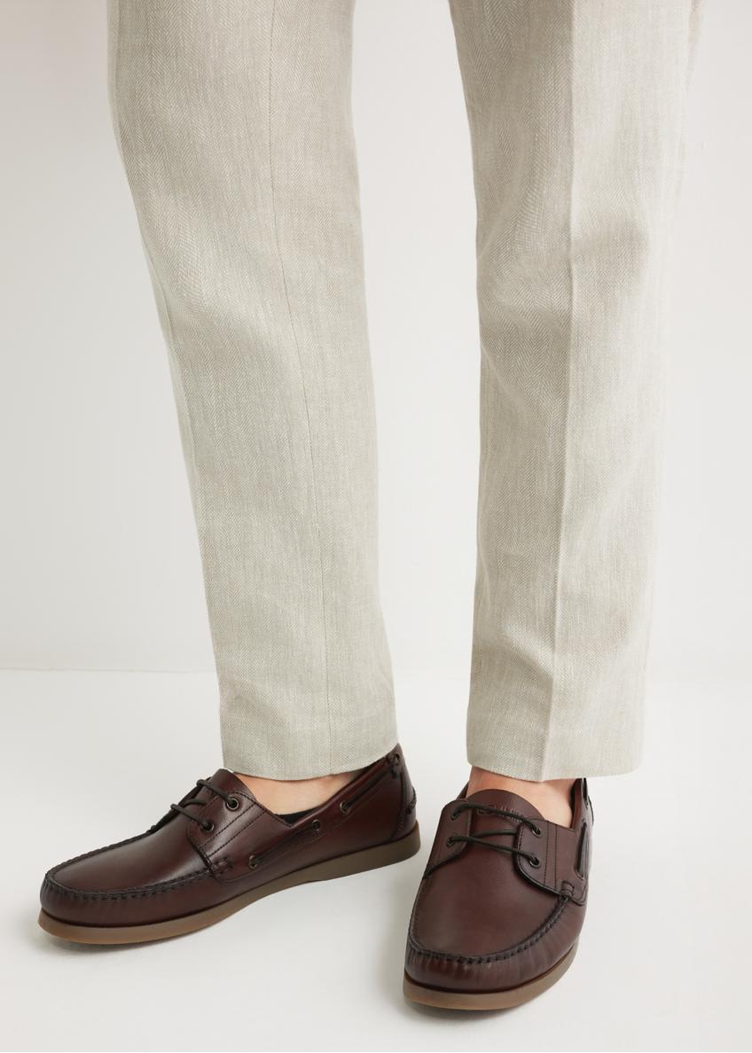 Men's dark brown leather shoes BUTYM-0540-1I(W26), front view of the product on the model's feet.