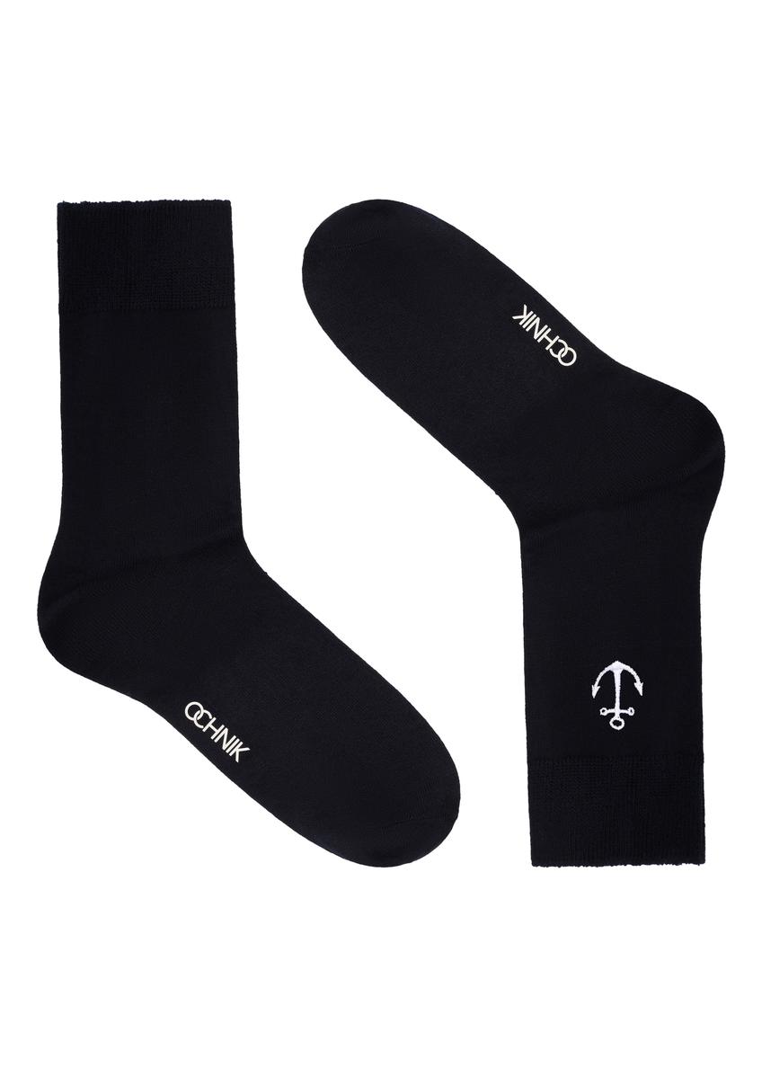 Navy blue men's long socks SKAMT-0202-7E(W26), side product view on white background.