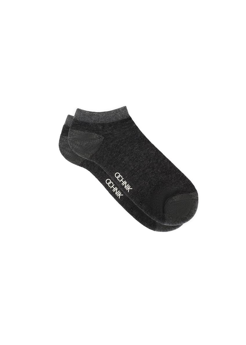 Men's gray striped socks SKAMT-0200-9B(W26), product view from the side on a white background.