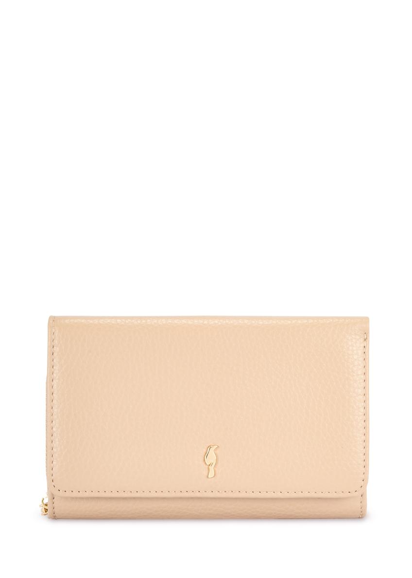 Large beige leather women's wallet PORES-0801R-81(Z25), front product view on white background.