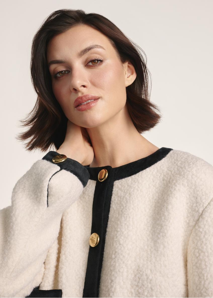 Cream short women's jacket with wool FUTDW-0037-12(Z25)