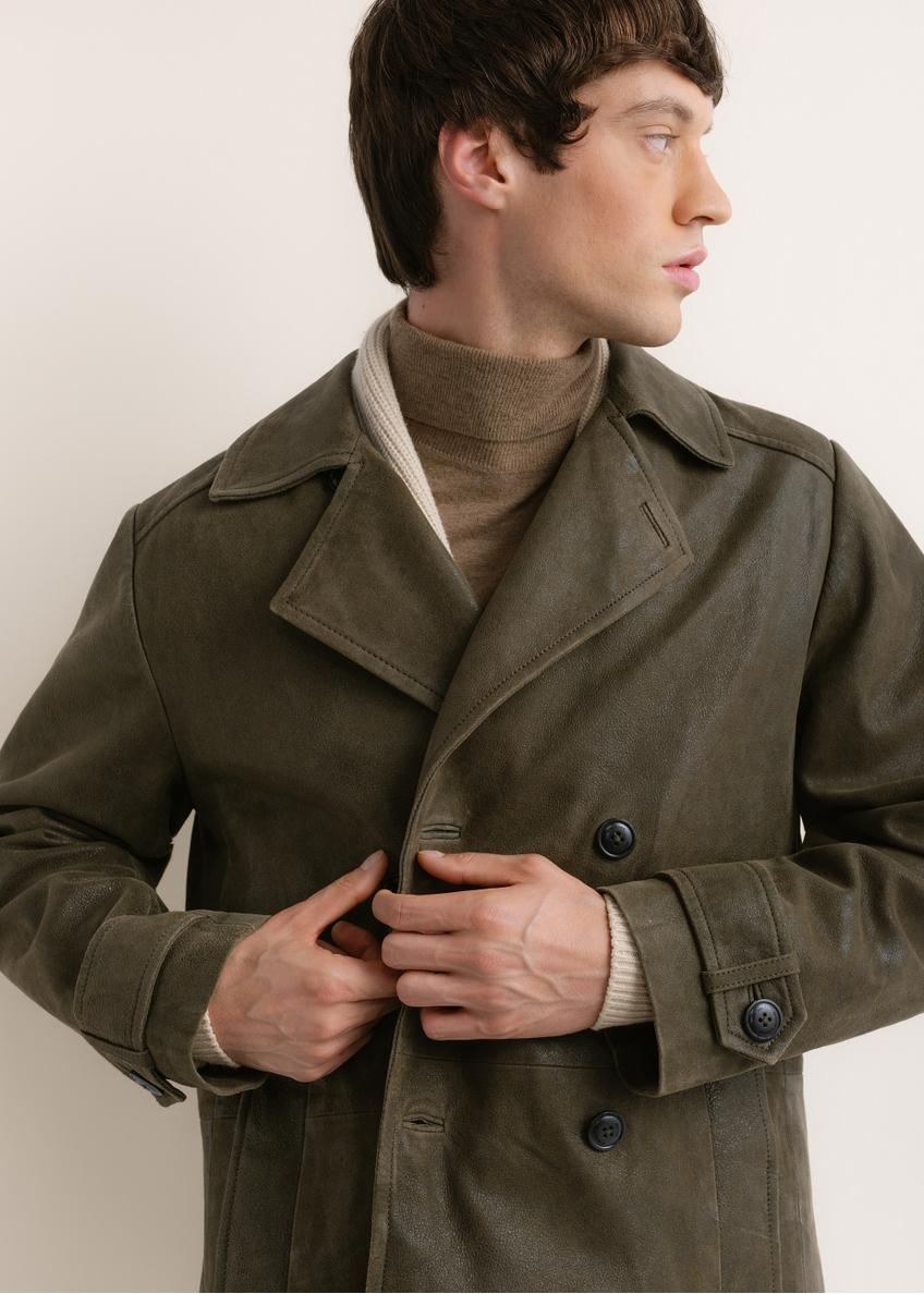 Men's Khaki Leather Coat KURMS-0409A-8D(Z26)