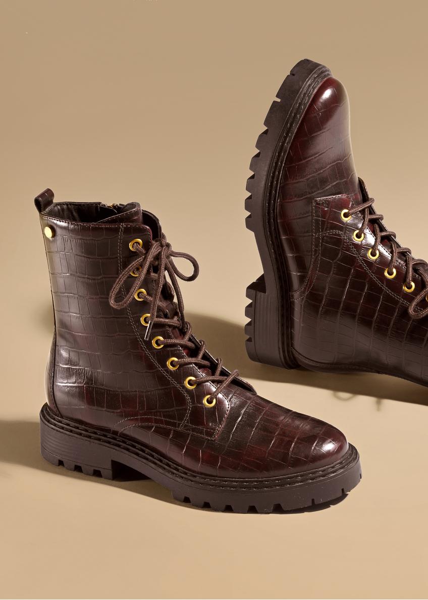 Burgundy croco women's ankle boots BUTYD-1192-90(Z25)