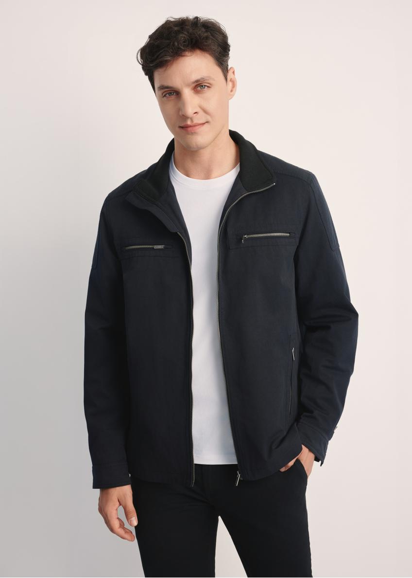Men's navy blue transitional jacket KURMT-0384-69(Z25), product visible from the front on the model, half of the silhouette visible.