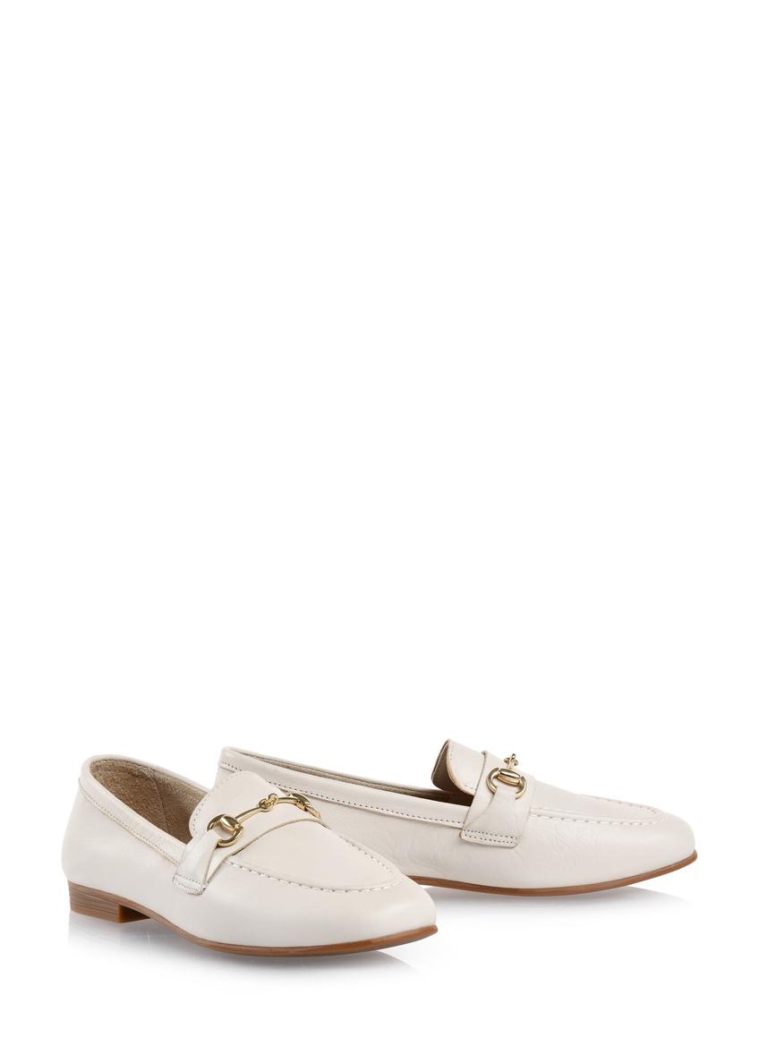 Beige leather women's moccasins with buckle BUTYD-1075-12(W25)