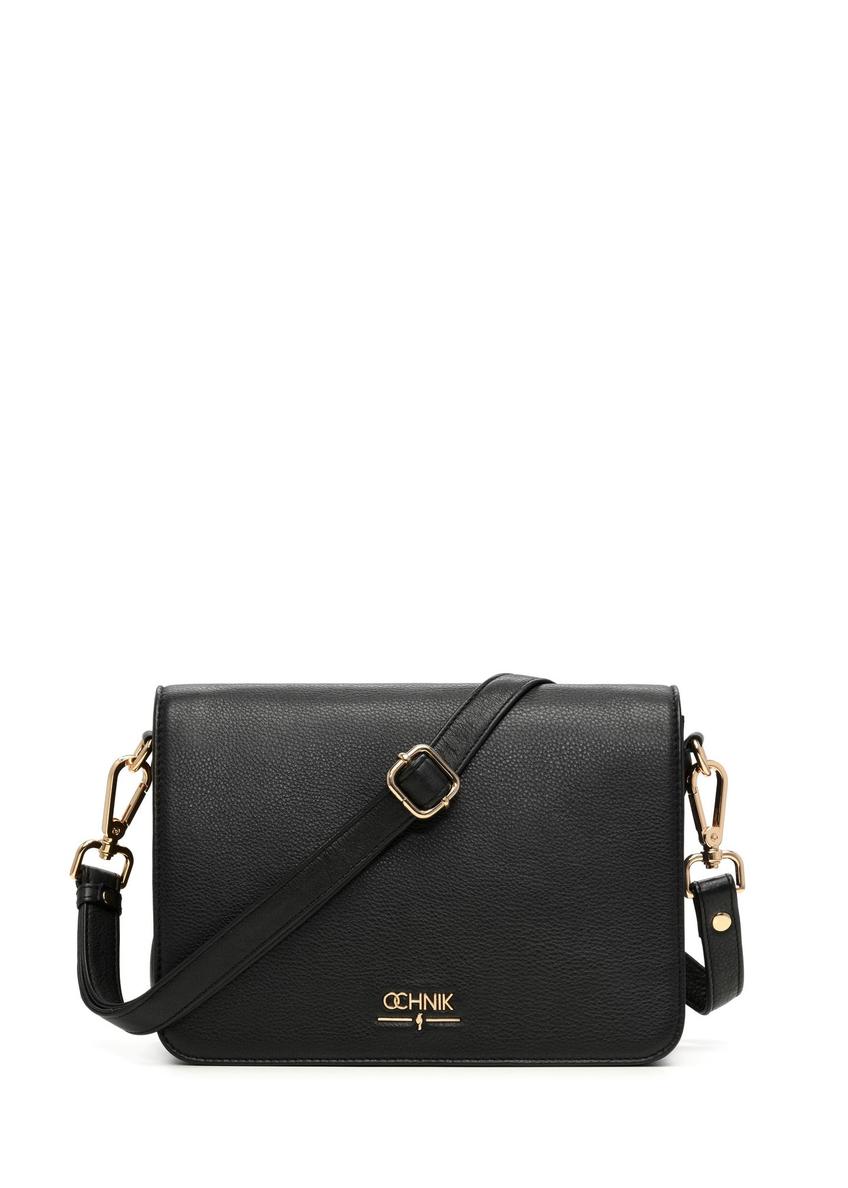 Women's black leather messenger bag TORES-1316-99(Z26) - front product view, on a white background.