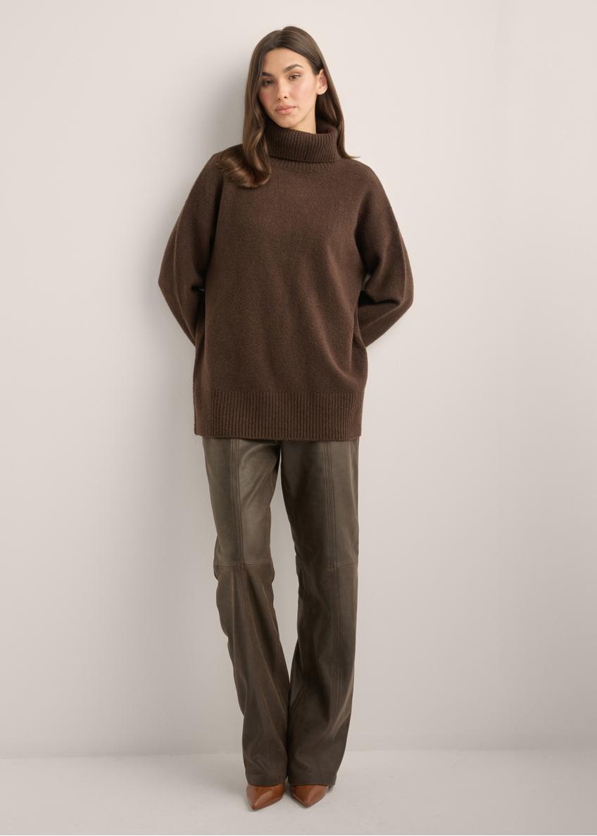 Dark brown women's wool-blend turtleneck SWEDT-0249-1I(Z26)