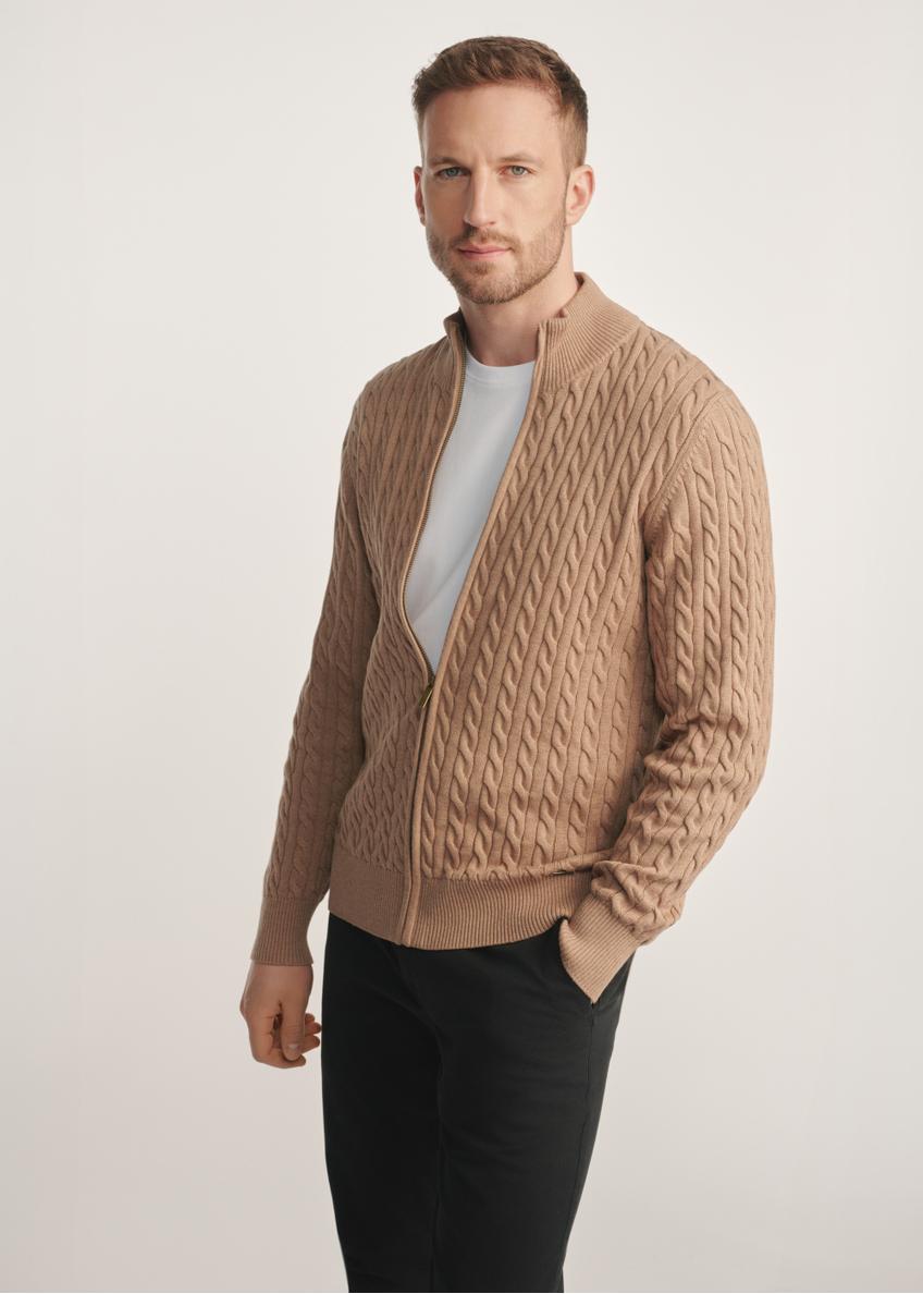 Men's sweater with zipper in caramel color SWEMT-0169-24(Z25)