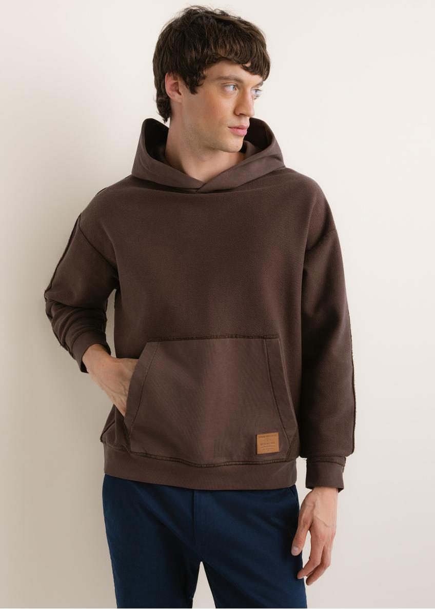 Dark brown cotton men's hoodie BLZMT-0086-1I(Z26)