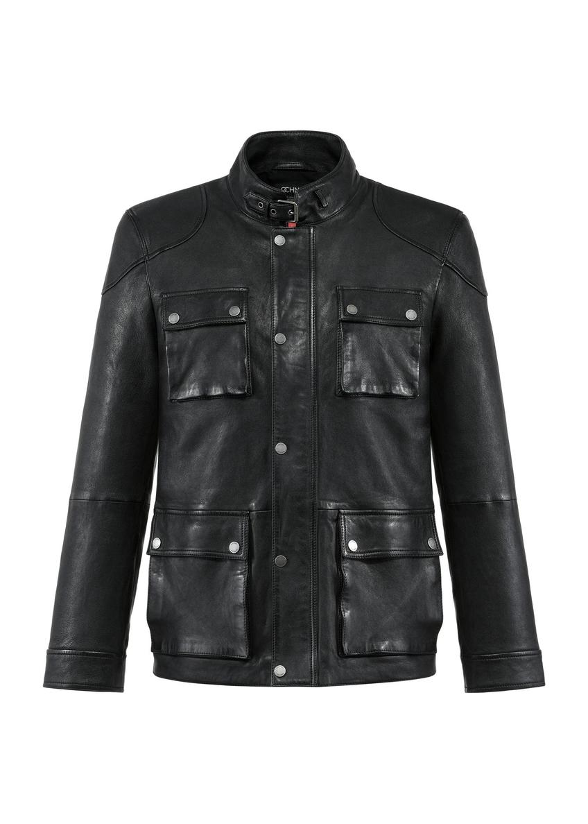 Black men's leather jacket KURMS-0358-2842(W25)-01