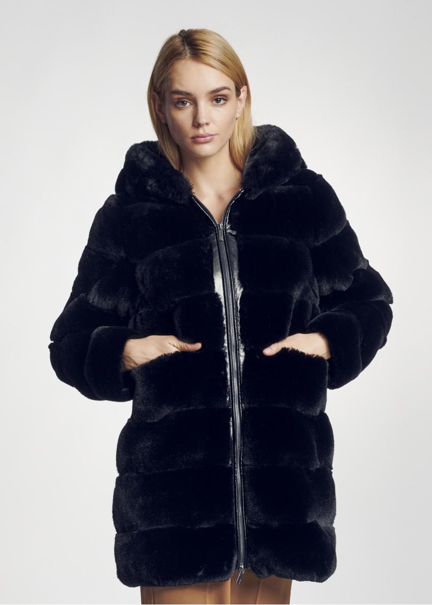 Women's artificial fur coat with hood FUTDP-0001-99(Z21)-01