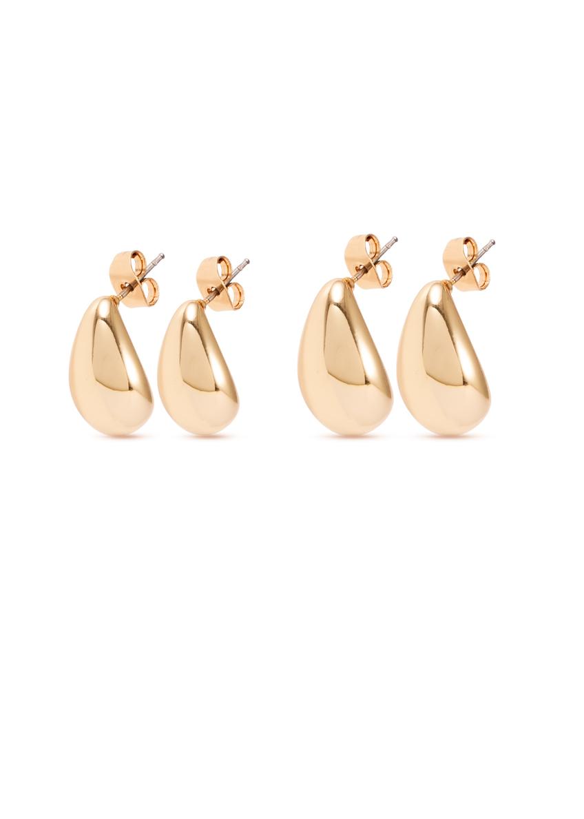 Set of women’s teardrop-shaped earrings, model KOLDB-0003-2X(Z26), shown from an angle against a white background.
