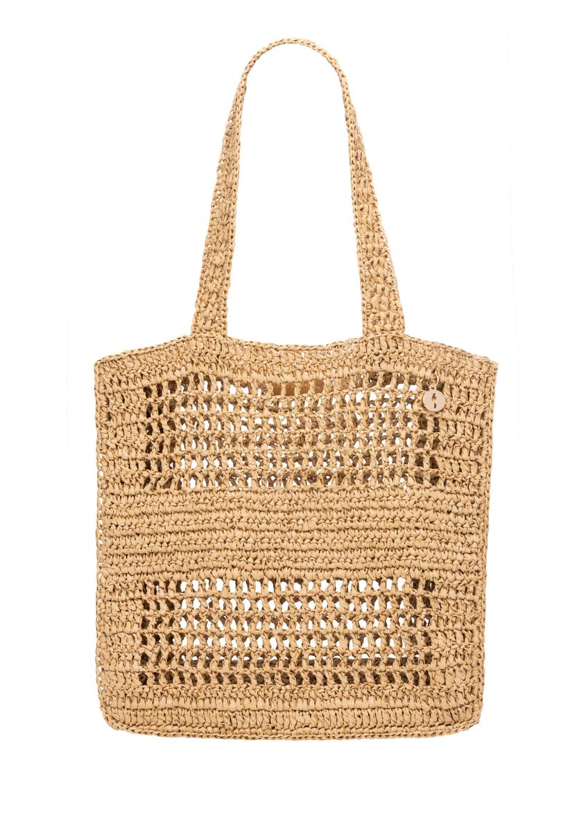 Women's straw handbag in natural beige color TOREC-1221-1E(W26), front product view on white background.