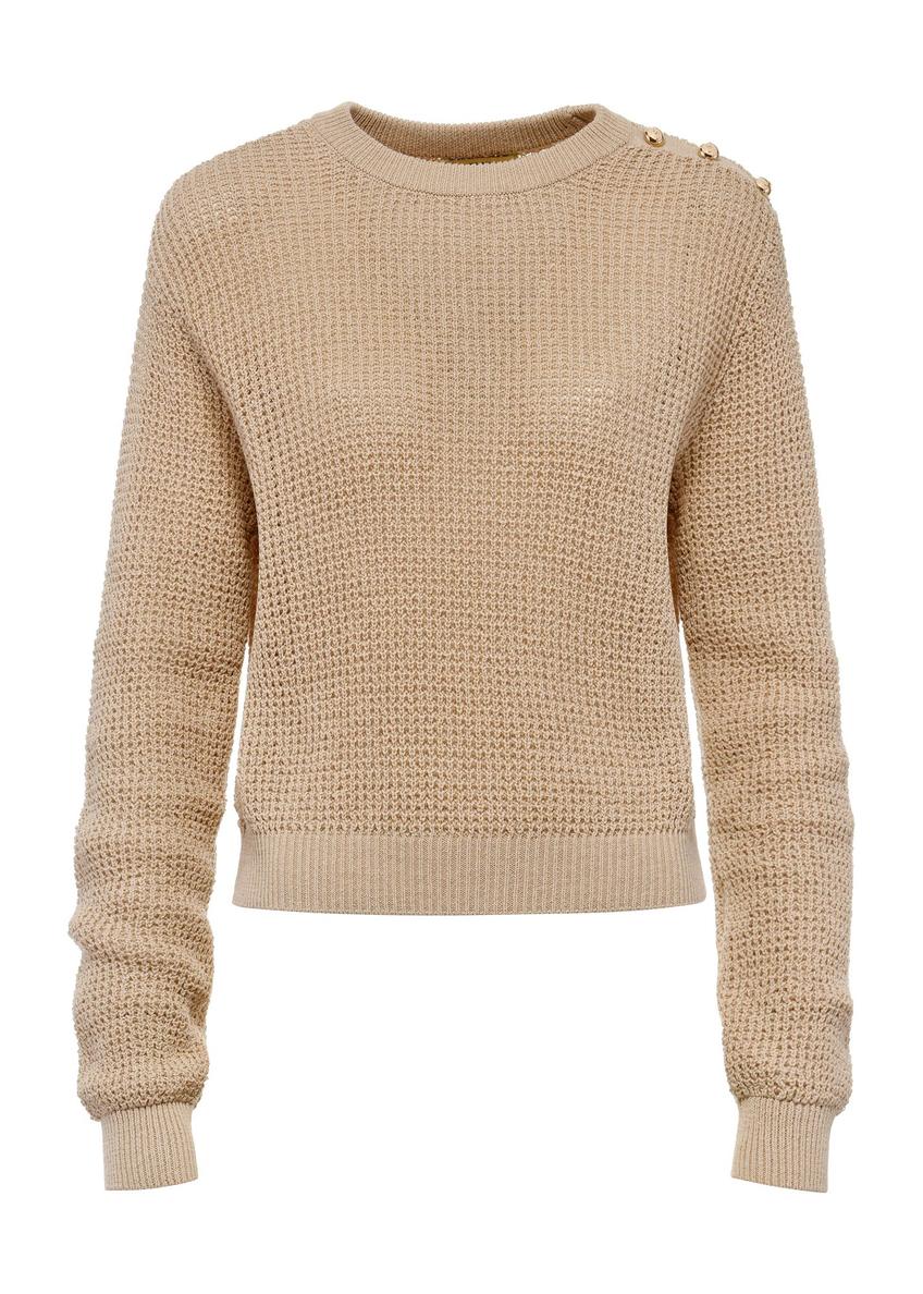 Beige openwork women's sweater SWEDT-0232-81(W25)-04