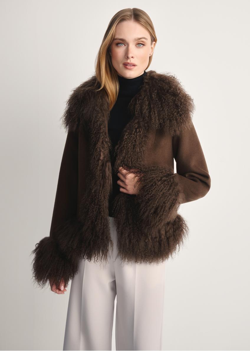 Brown wool women's fur coat FUTDF-0113-3182(Z25)
