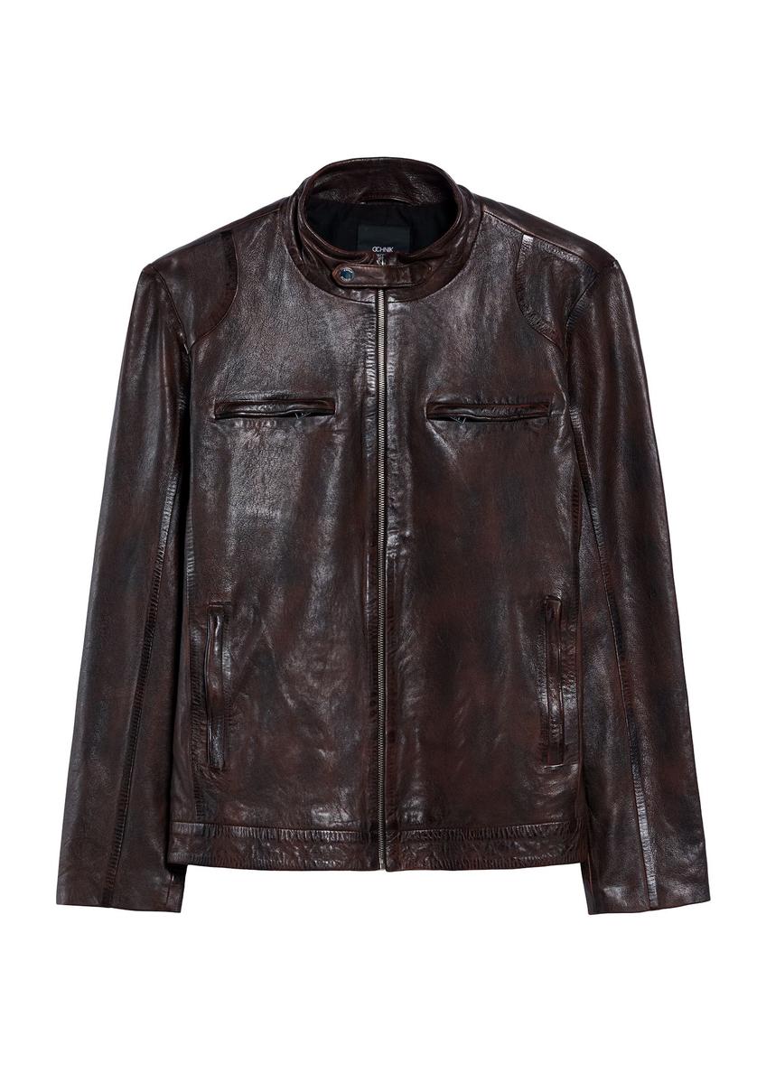 Brown men's leather jacket KURMS-0384-1H(Z26)