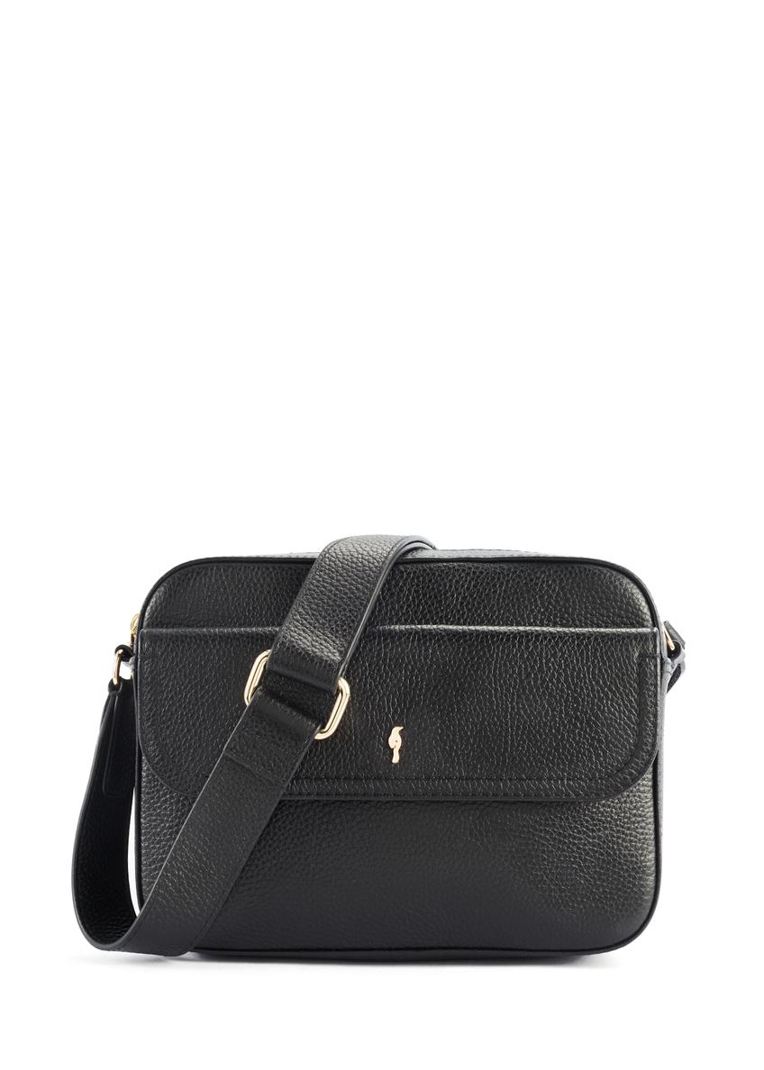 Women's leather black messenger bag TORES-1155-99(Z25) - front product view on white background.