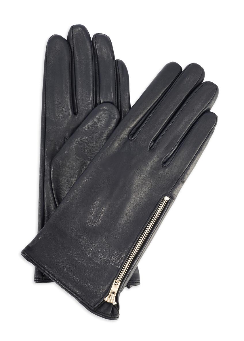 Women's leather gloves with zipper REKDS-0003A-69(Z25), product view from the front and back on a white background.