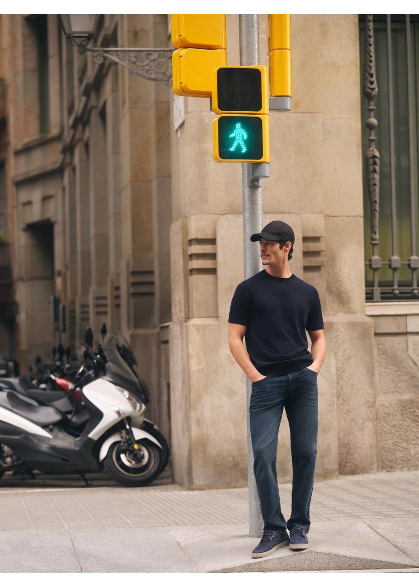 Navy blue men's silk T-shirt TSHMT-0138-7E(W26)