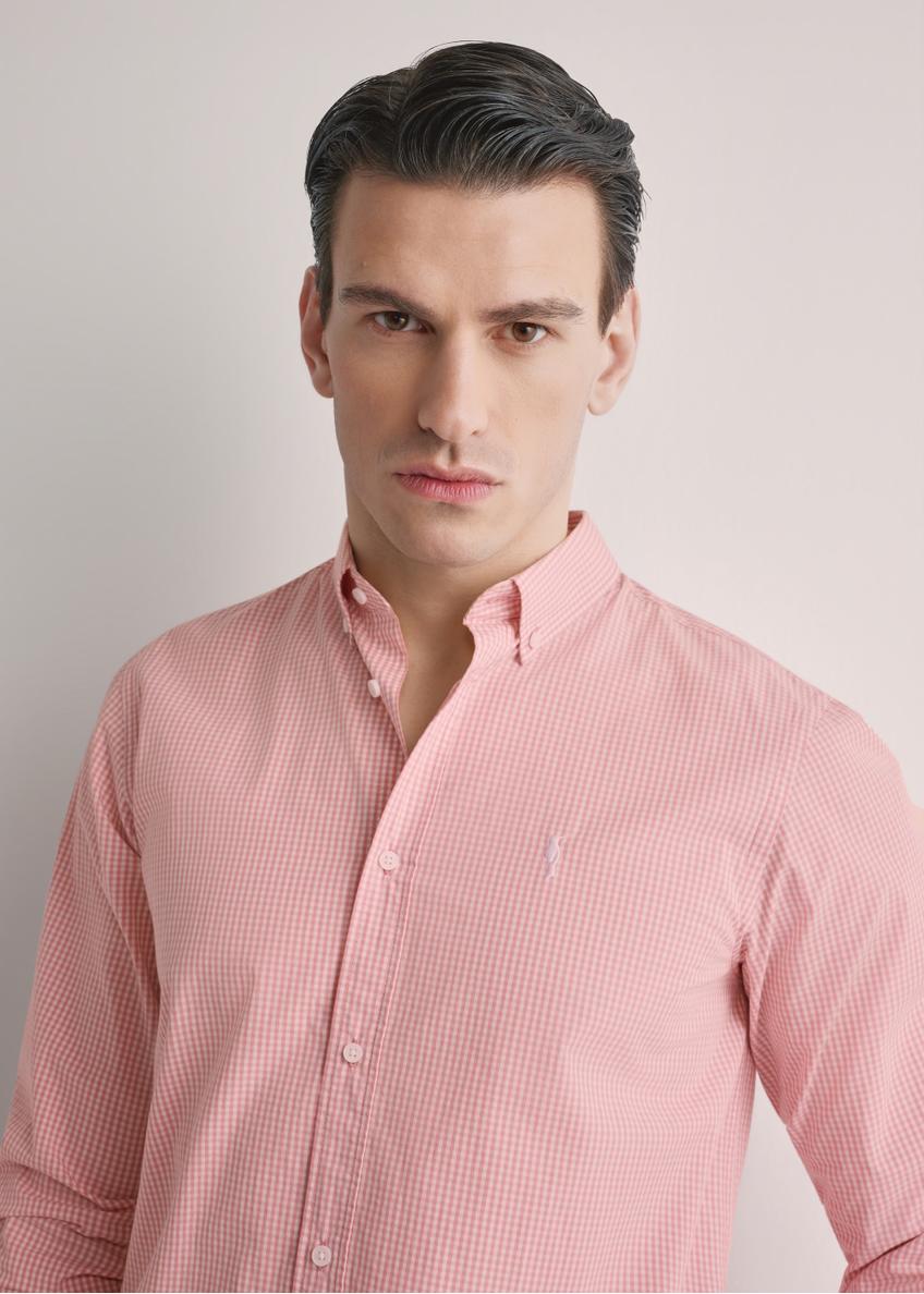 Men's pink checkered shirt KOSMT-0360-5B(W26)