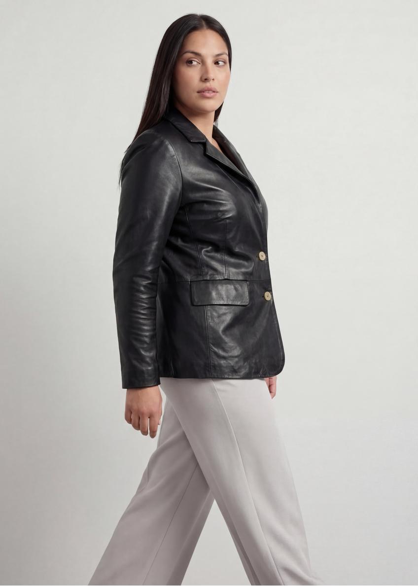 Women's black leather jacket PLUS SIZE KURDS-0645L-99(W26)