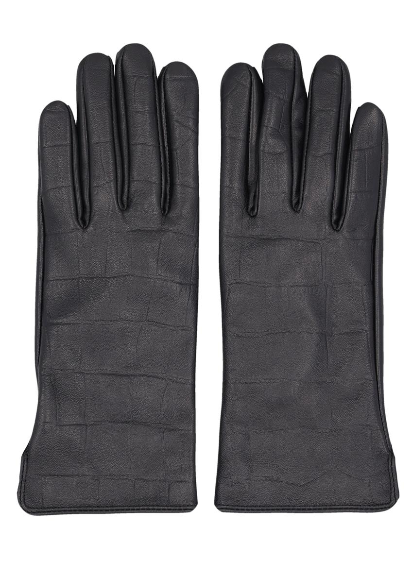 Women's black croco leather gloves REKDS-0001A-9G(Z26)