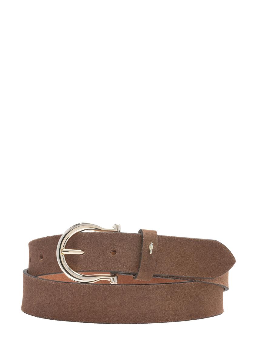 Brown women's leather belt PASDS-0274B-89(W25), front product view on white background.