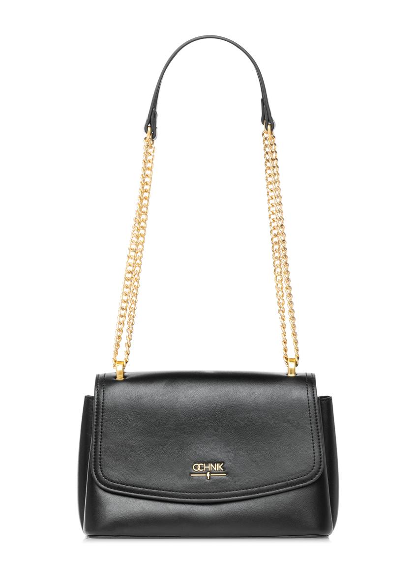 Black messenger bag on a chain TOREC-1152-99(W26) - front view of the product, on a white background.