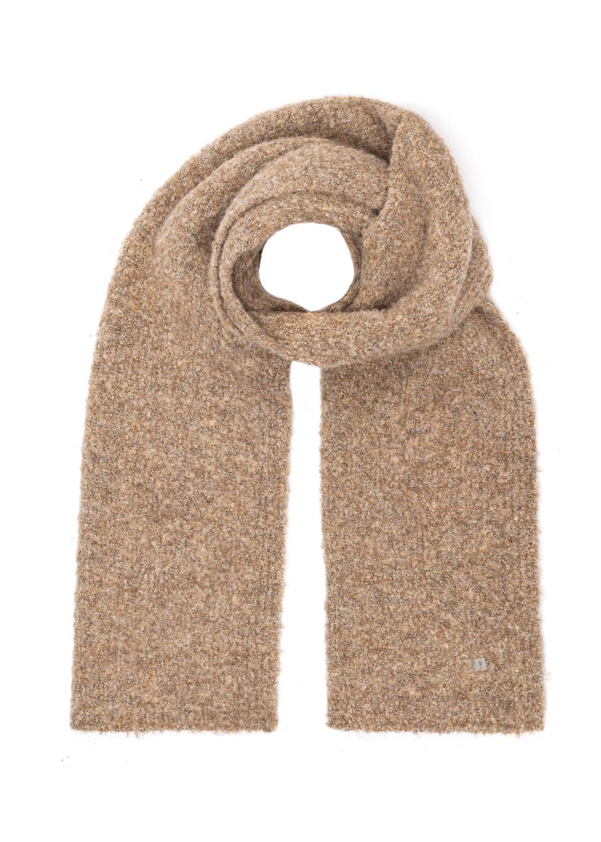 Light brown women's scarf with wool SZADT-0224-1G(Z26), front view of the product on a white background.