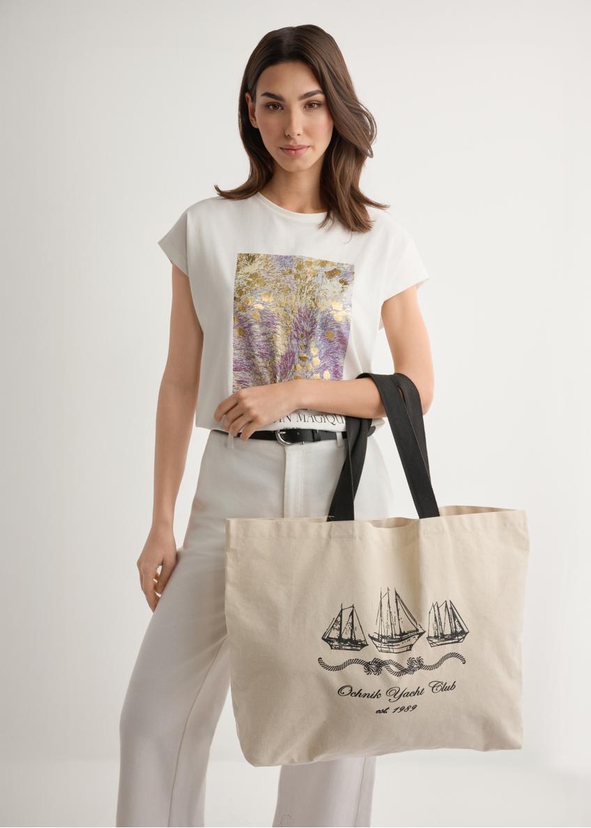 Cream cotton bag with print TOREN-0136-0P(W26)