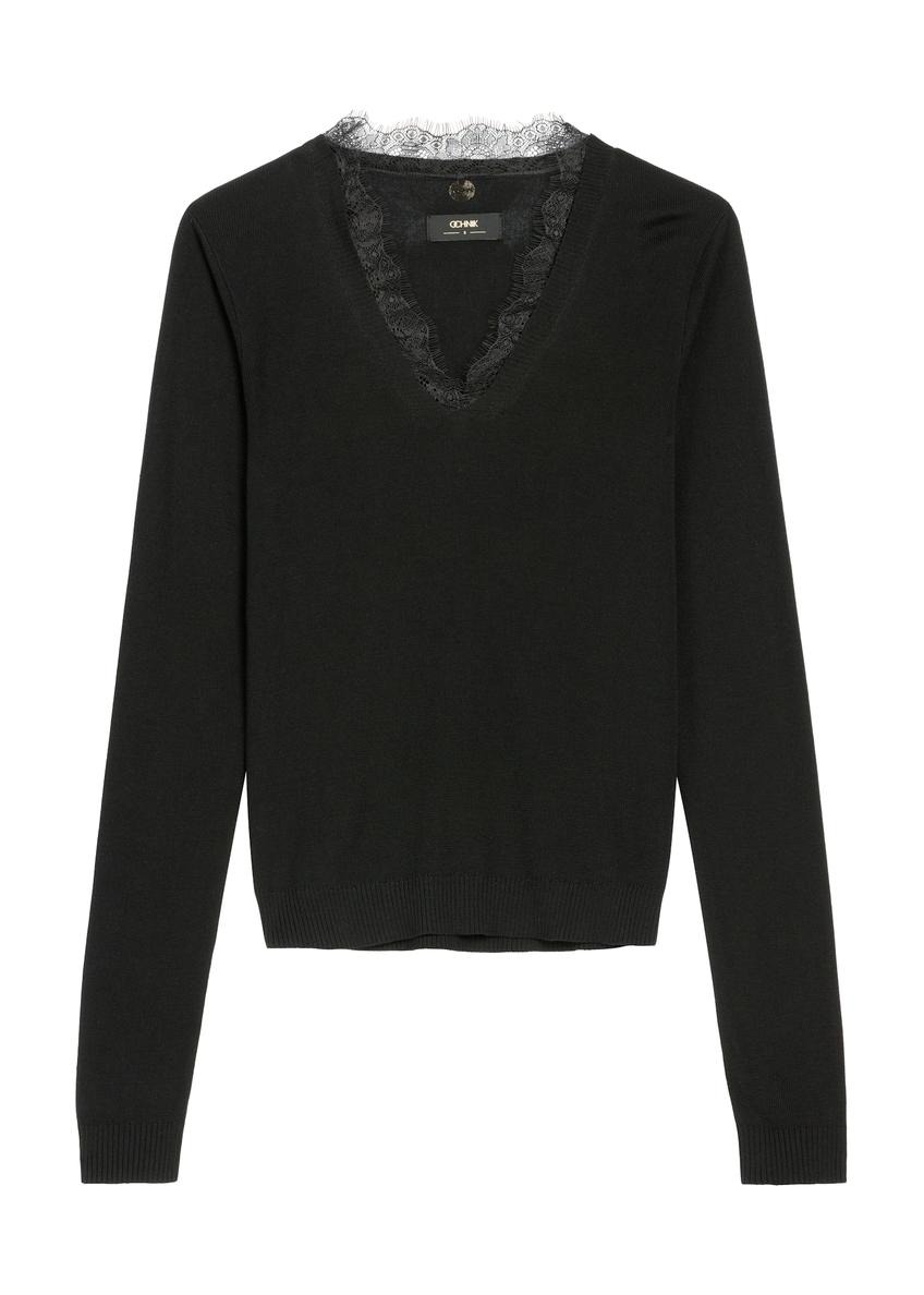 Thin black women's sweater with lace accent SWEDT-0262-99(Z26)