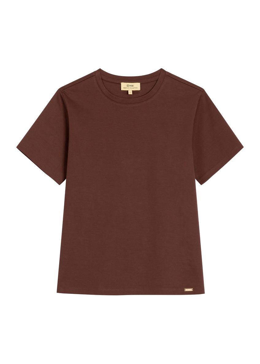 Brown cotton women's T-shirt TSHDT-0165-1H(Z26)