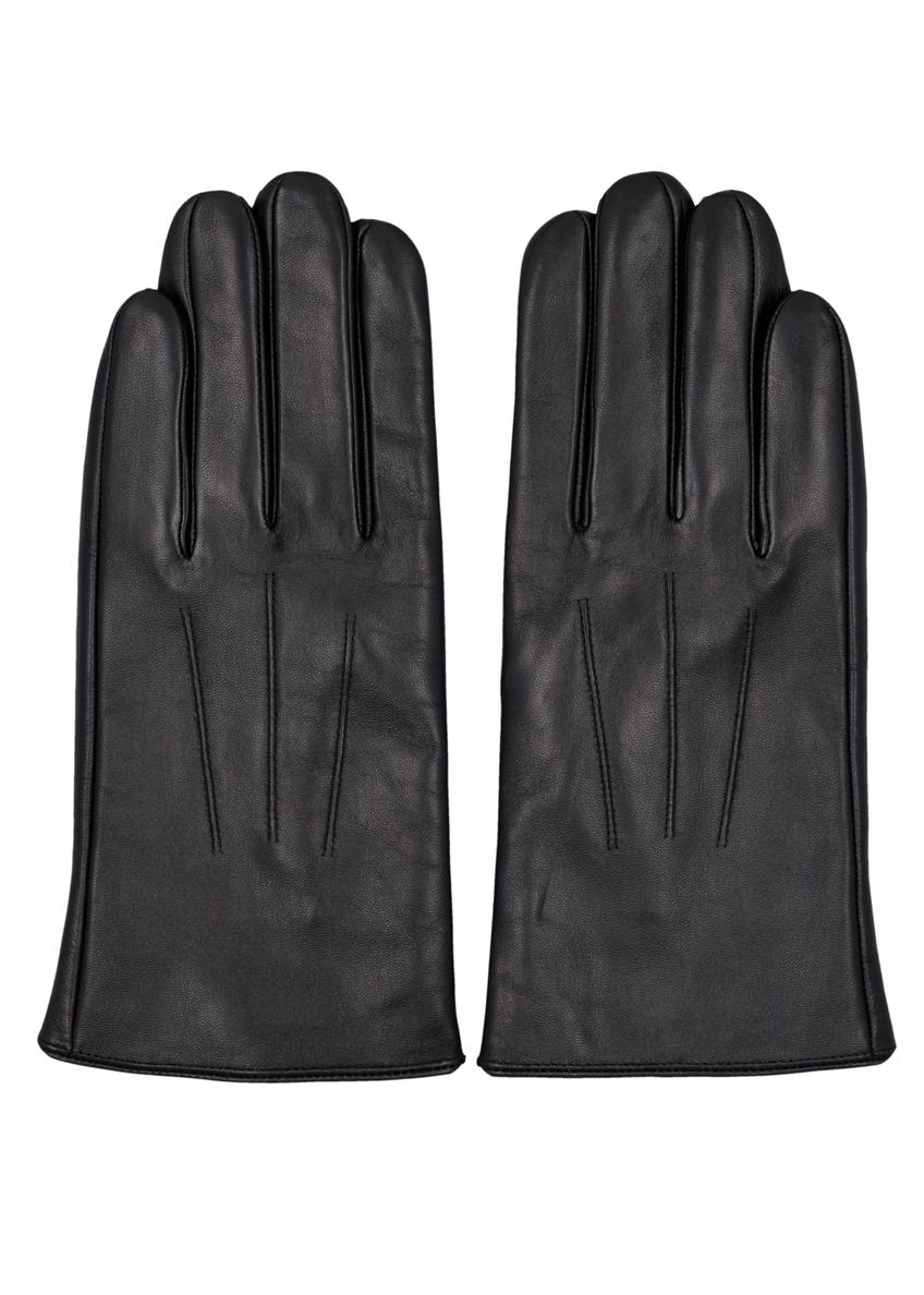 Men's black leather gloves REKMS-0088-99(Z26)