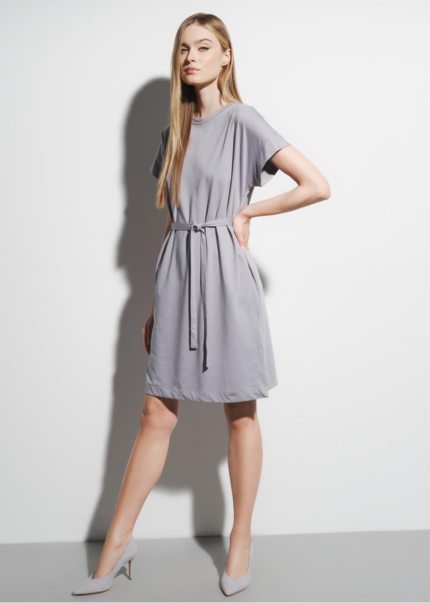 Gray women's dress with belt SUKDT-0158-91(W23)-01