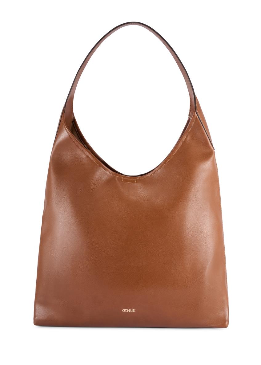 Large women's handbag in cognac color TOREC-1199-1F(W26), front product view on white background.
