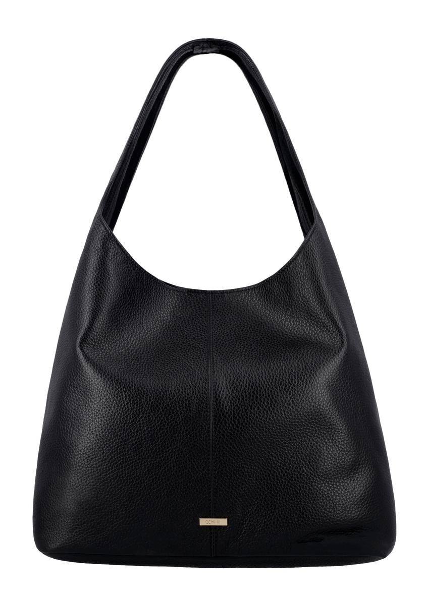 Black leather shopper bag TORES-1372-9I(Z26) – front view of the product on a white background.