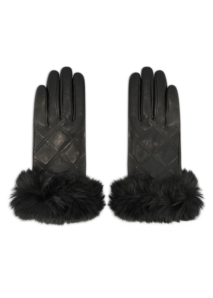 Women's leather gloves with rabbit fur REKDS-0071A-99(Z25)