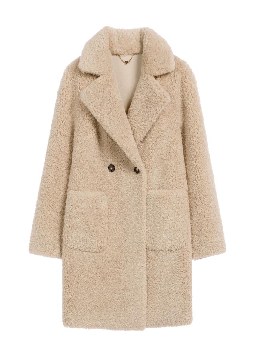 Beige women's fur coat FUTDP-0018-1B(Z26)