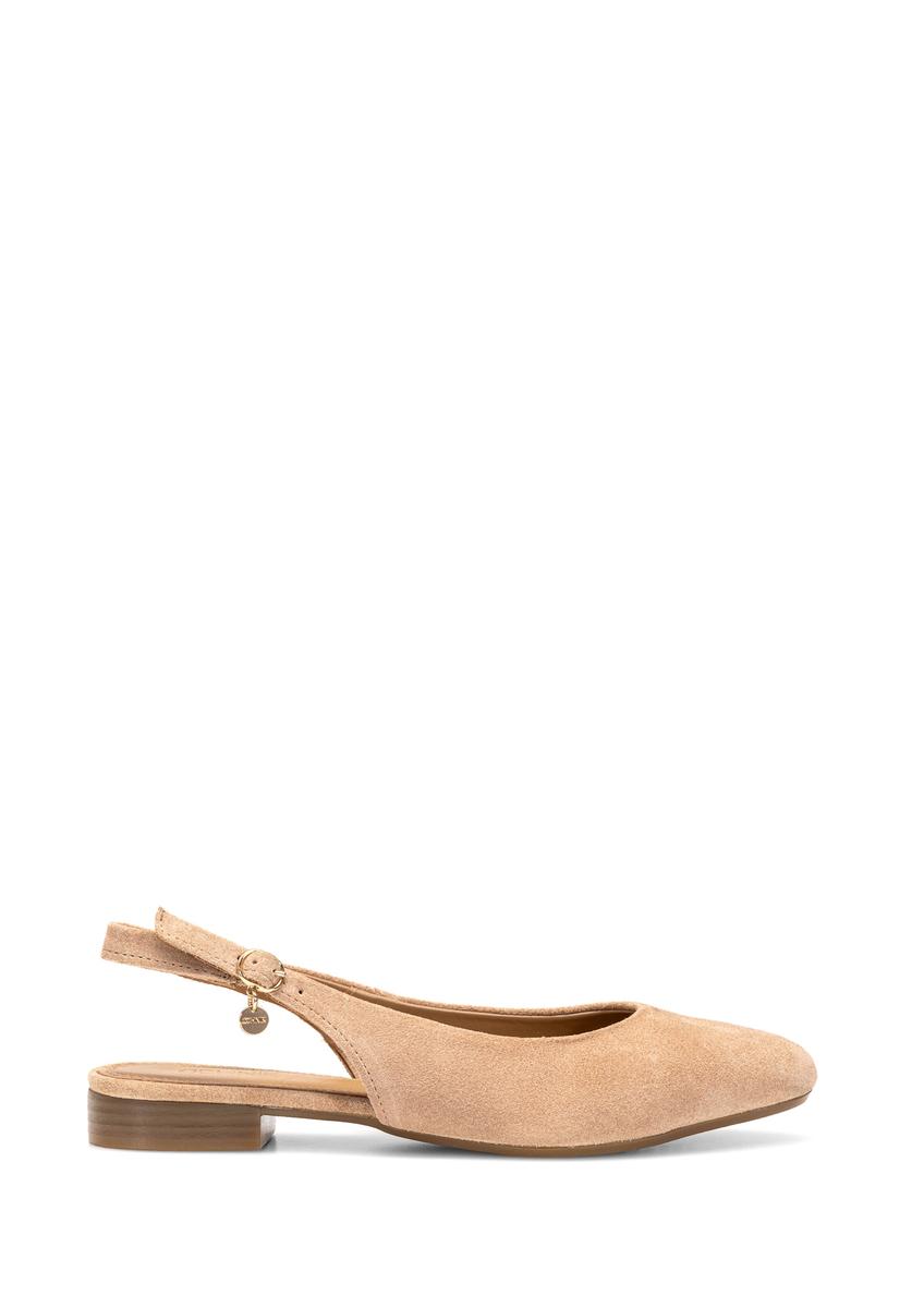 Beige suede ballerinas without heel BUTYD-1051A-81(W25)