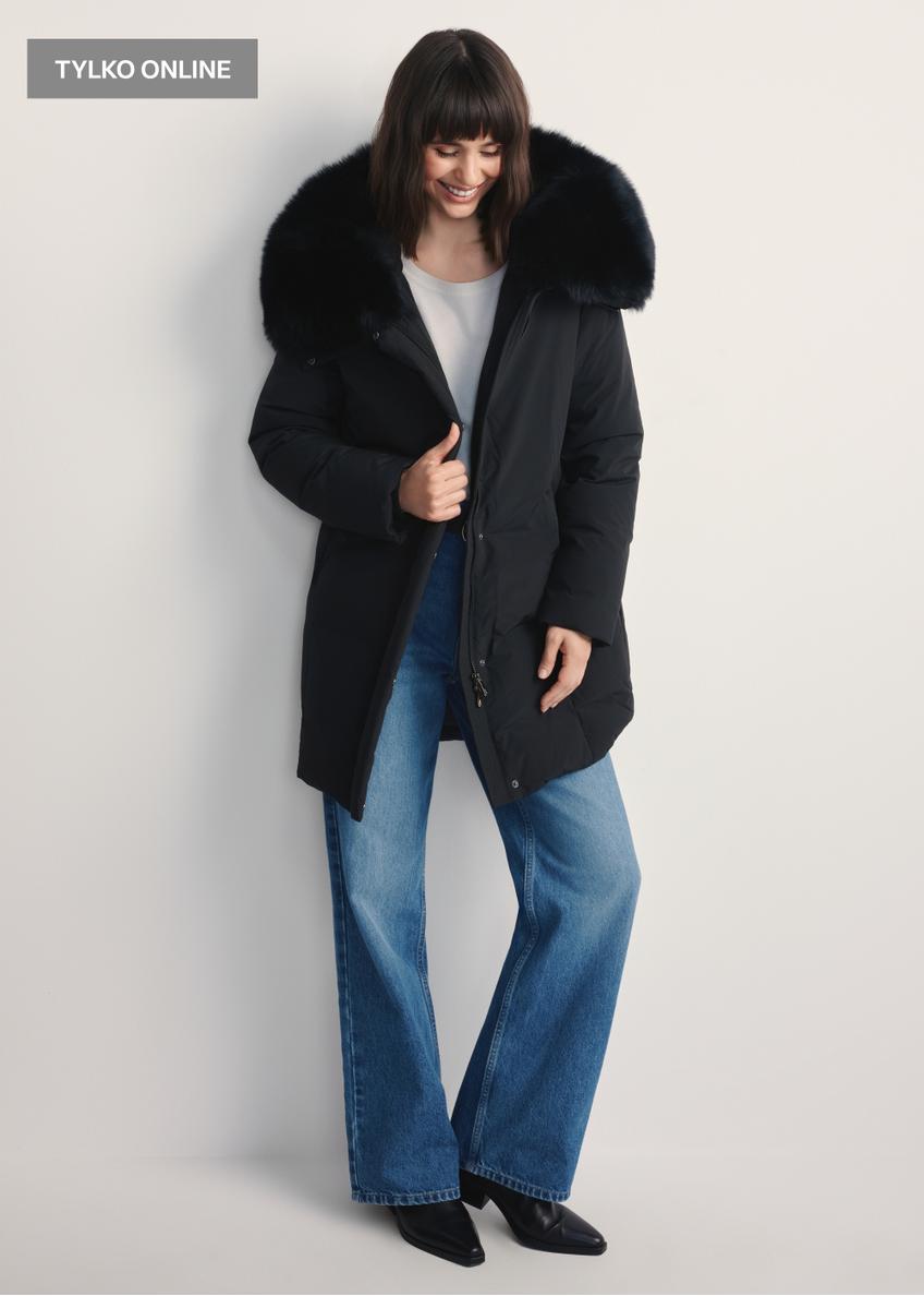 Black women's jacket with natural fur KURDT-0594-99(Z25)