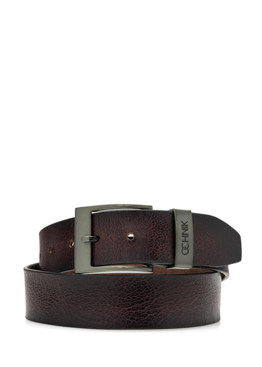 Men's dark brown leather belt PASMS-0274-88(Z25)