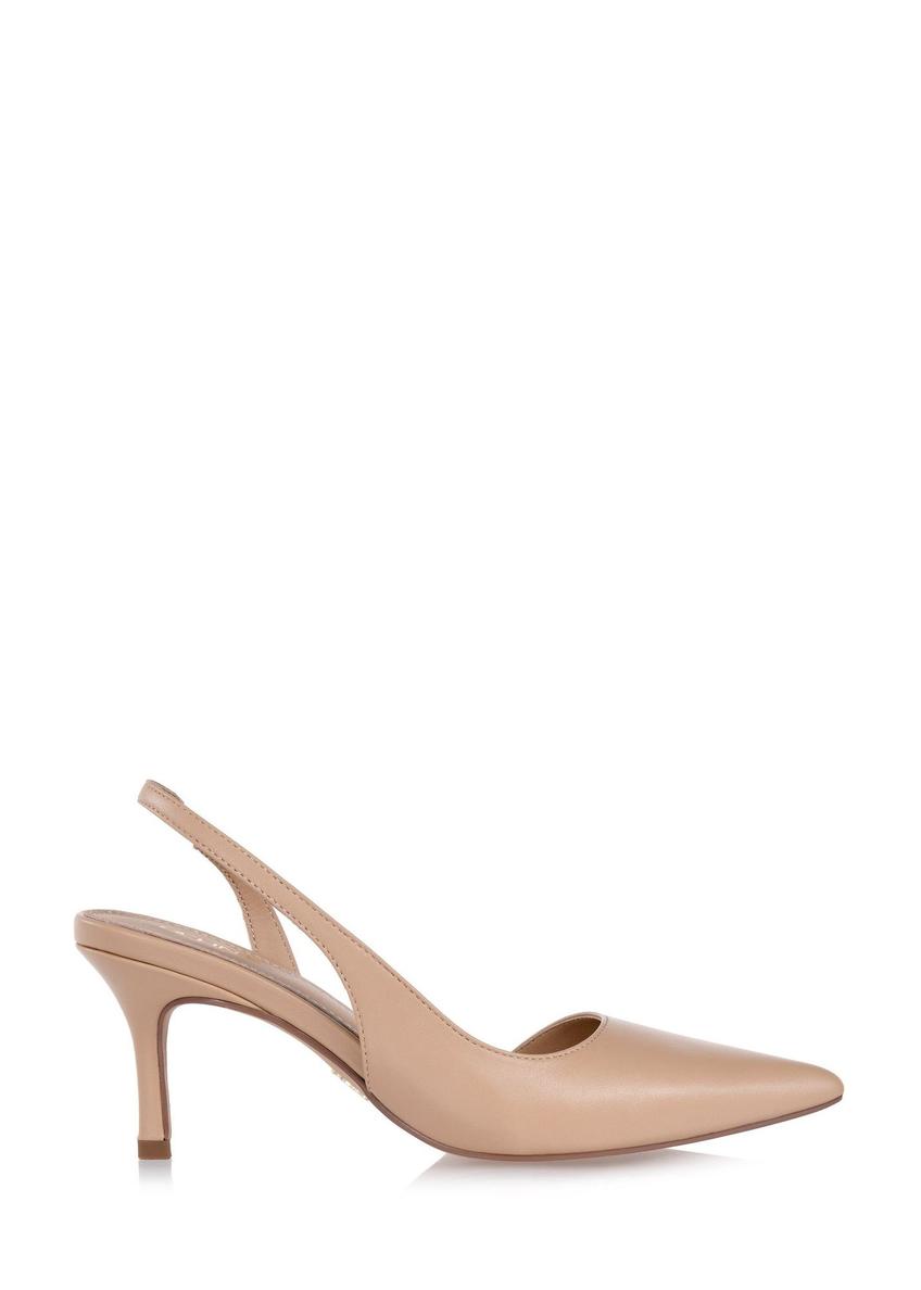 Beige leather pumps with a cut-out heel BUTYD-1078A-1B(W26)