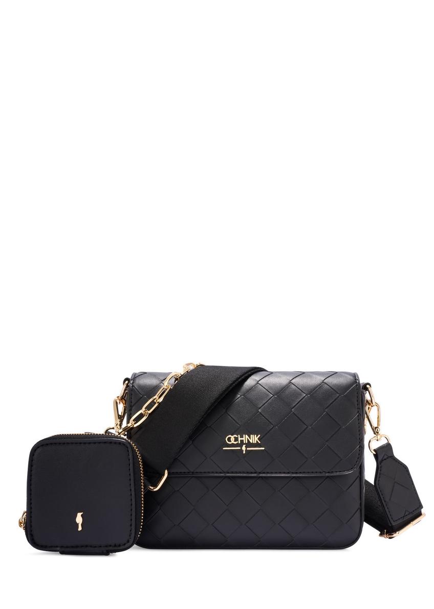 Black woven women's handbag TOREC-0767-9P(W26) - front product view, on white background.