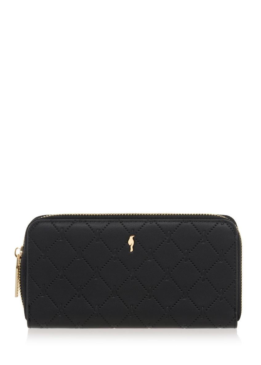 Large black women's wallet with embossing POREC-0350A-99(Z25) - front product view on white background.