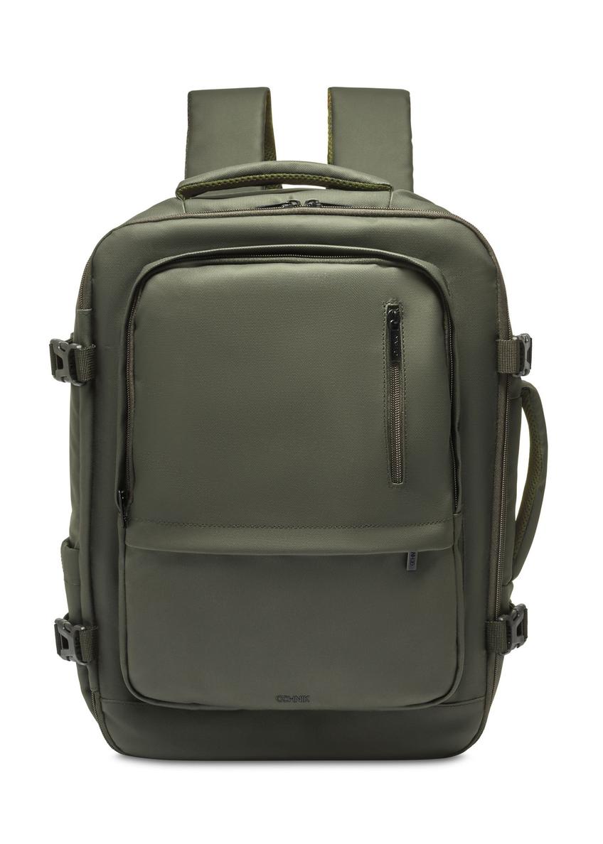 Large khaki travel backpack PLCMN-0018-8D(Z26) - front product view, on white background.