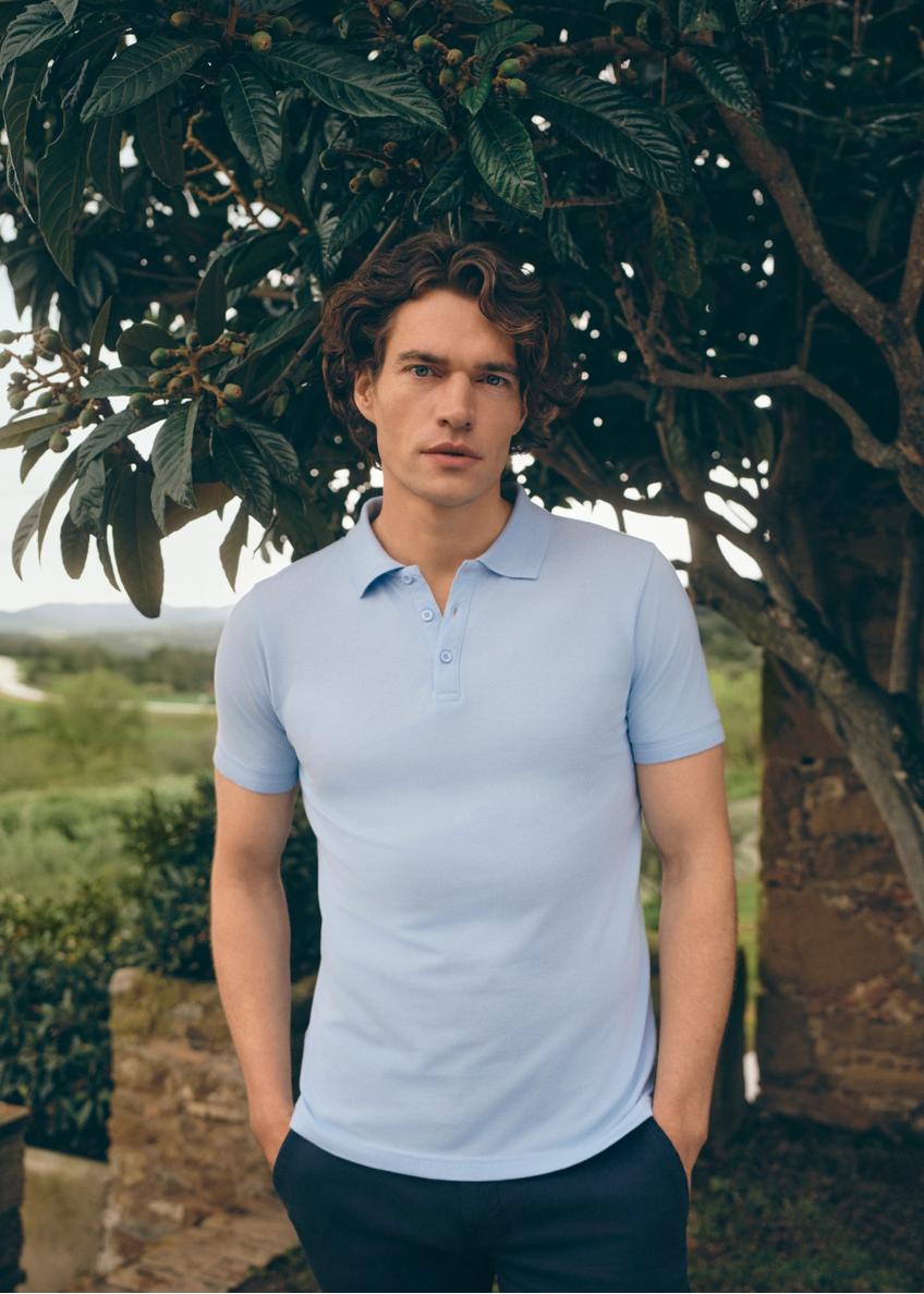 Light blue men's cotton polo shirt POLMT-0045B-62(W25)