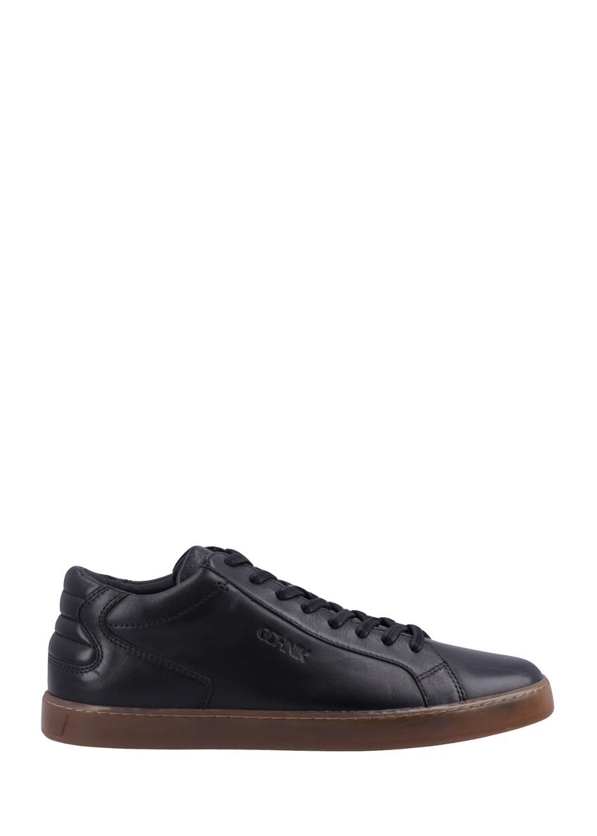 Men's black leather sneakers BUTYM-0405C-99(Z26) - side view of the product, on a white background.