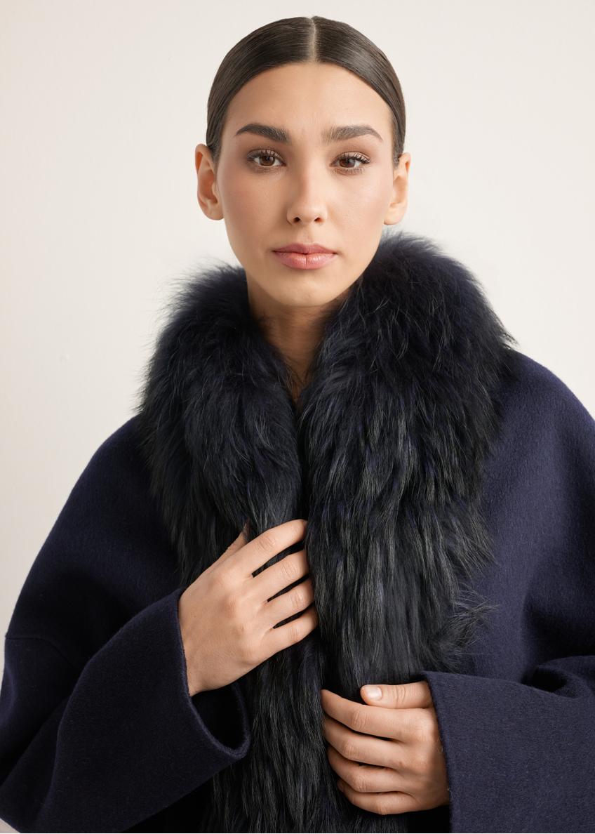 Women's short wool fur coat in navy blue FUTDW-0038-7E(Z26)